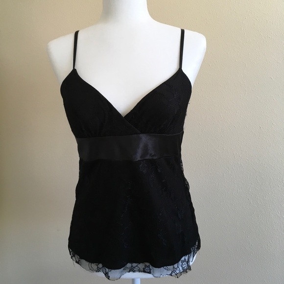 Tops - Black Lace Cami With Satin Detailing
